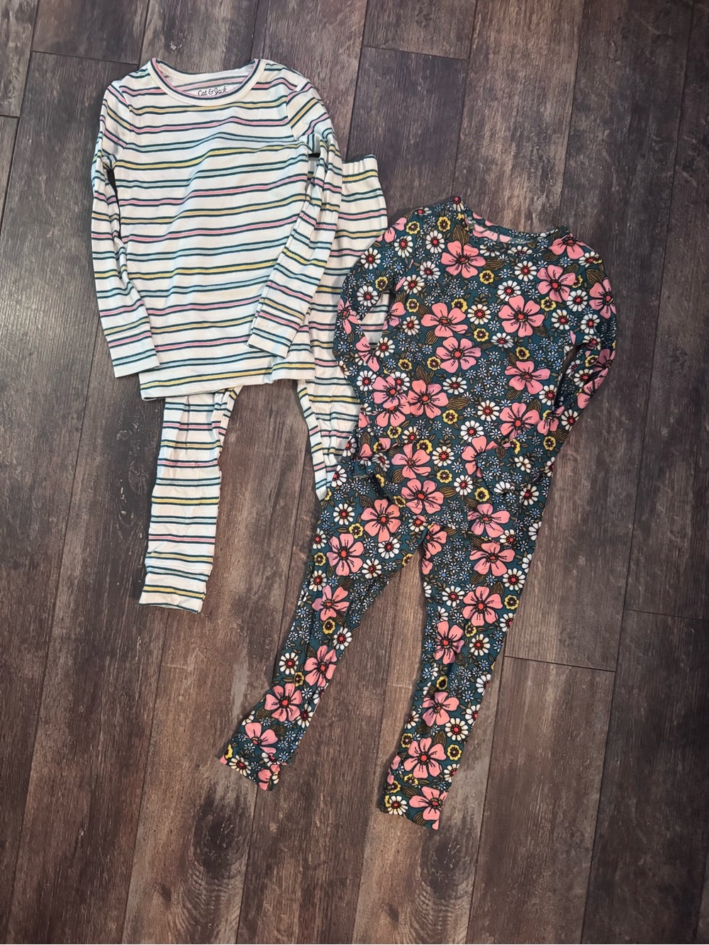 Cat & Jack Kids Two-Piece Pajama Set — Pink Floral & Multi-Stripe